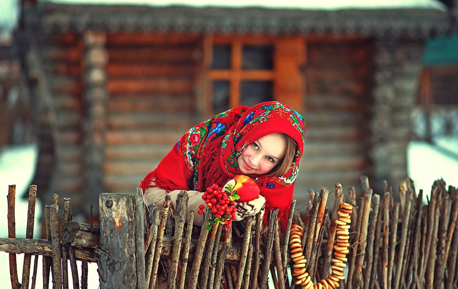 Sexy girl Women in Slavic costumes in Kazan