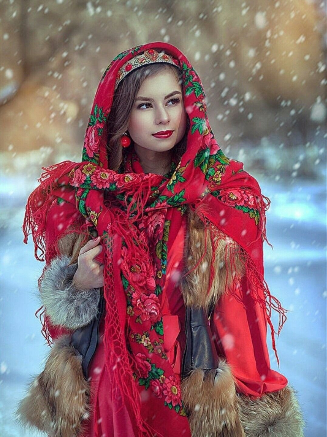 Beautiful girl Women in Slavic costumes in Kazan